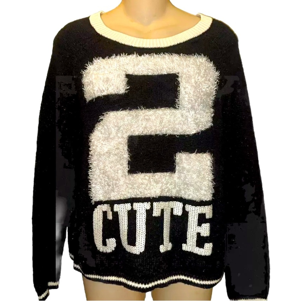 Justice Sequin/Textured Sweater 2-CUTE Sz Xl Girls/small Adult Black/white